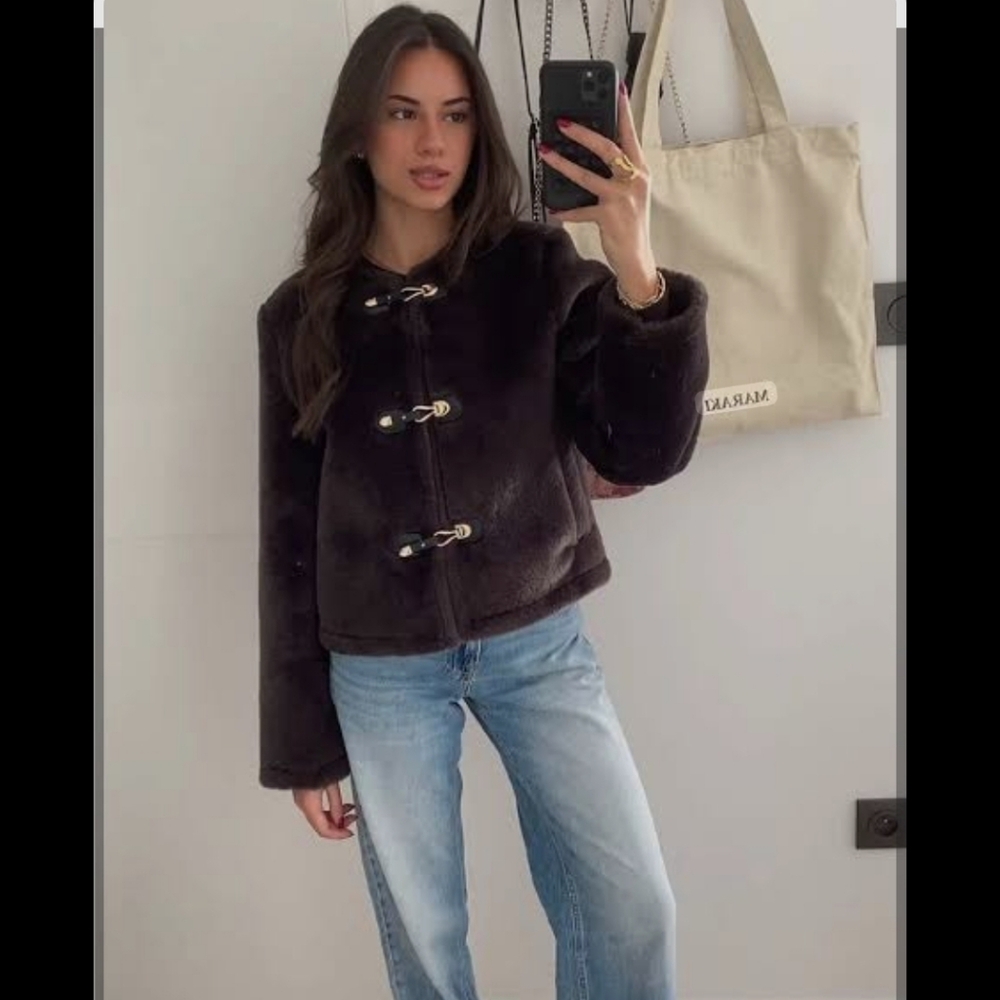 Zara Faux Fur Jacket With Fireman Claps NWR